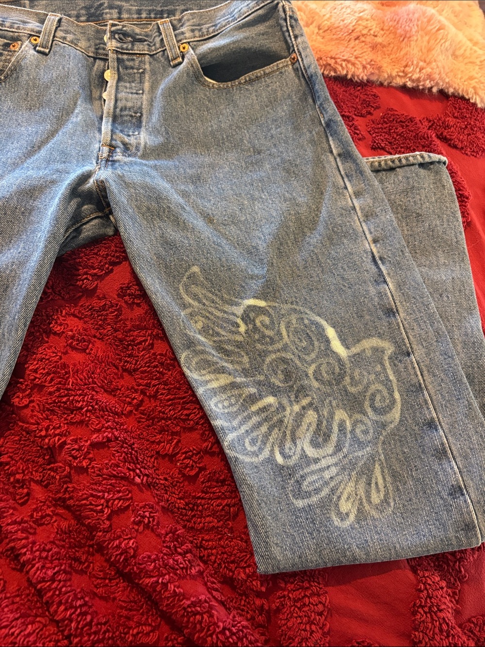 Levi's  vintage Light Blue Men's Relaxed Denim Jeans with Bleached Wing Graphic